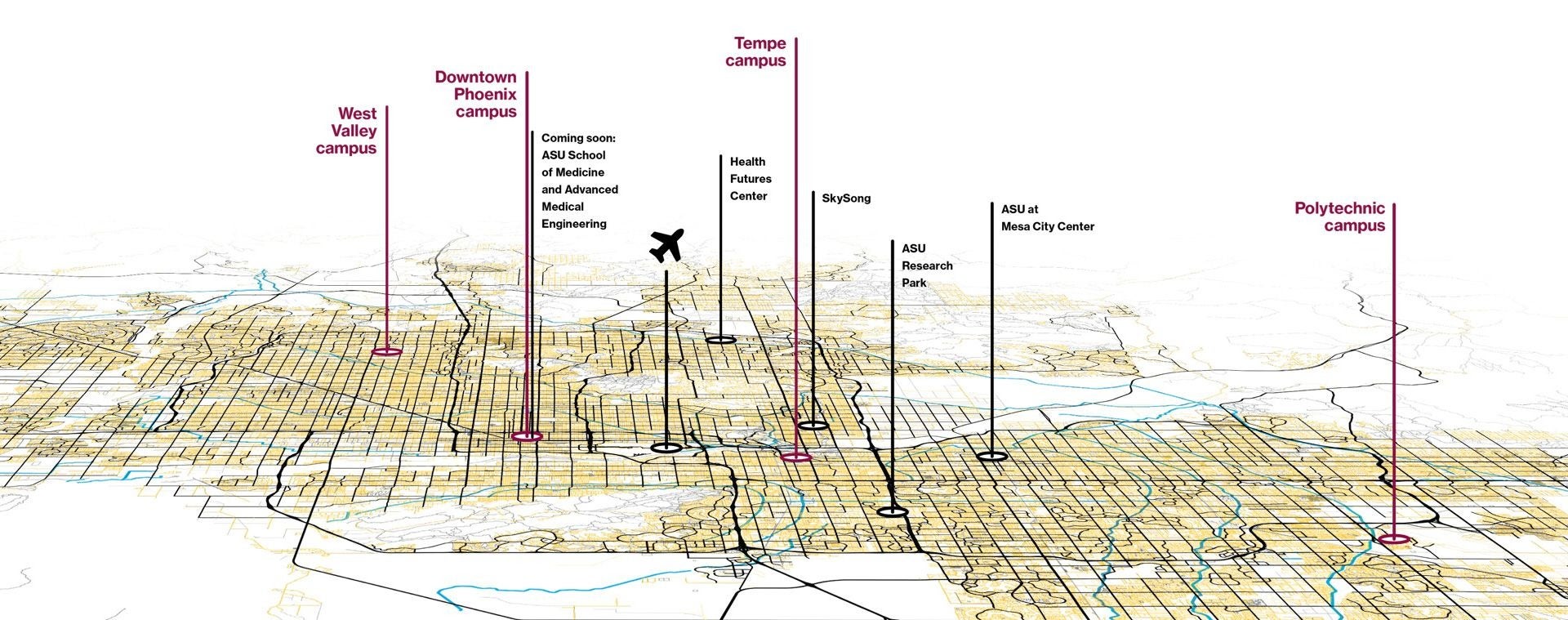 Map with labels of each campus