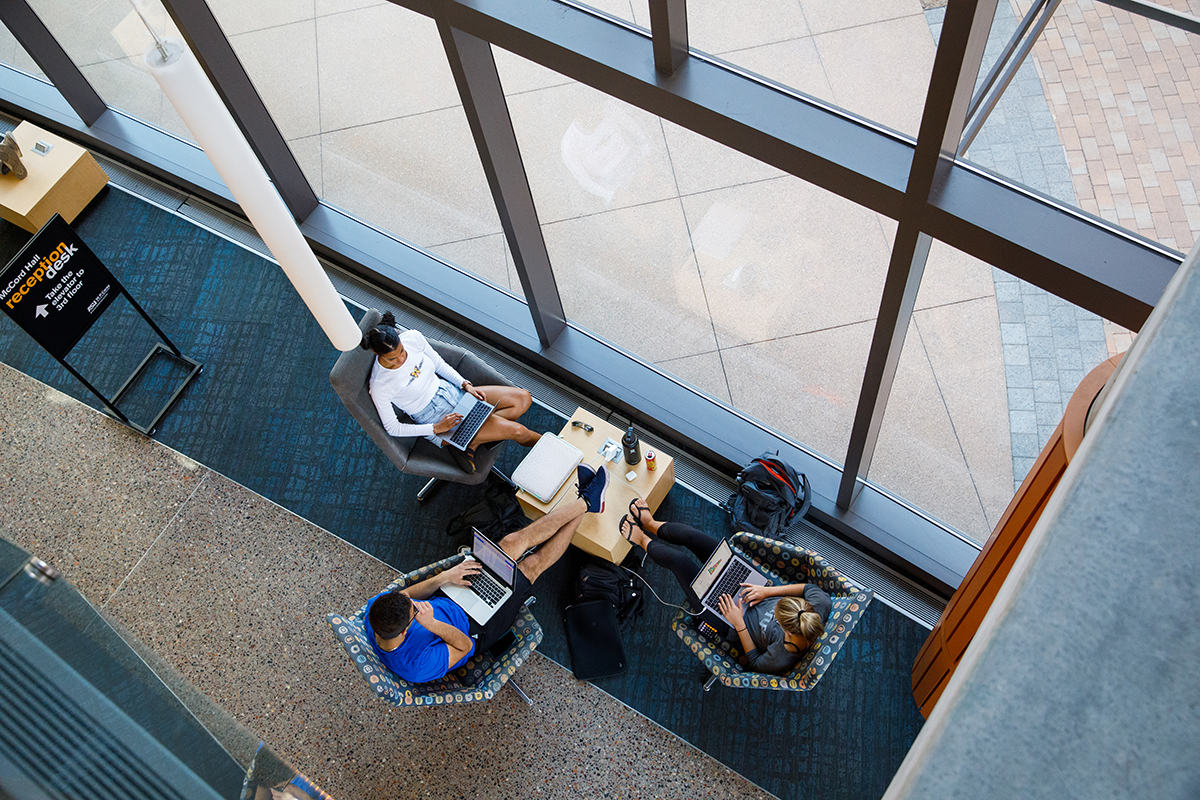 Photo of student from above in building.